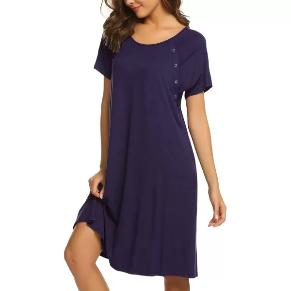 Ekouaer Womens NursingDeliveryLaborHospital Nightdress Short Sleeve Maternity Nightgown with Button SXXLDark Purple