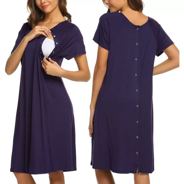 Ekouaer Womens NursingDeliveryLaborHospital Nightdress Short Sleeve Maternity Nightgown with Button SXXLDark Purple