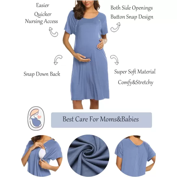 Ekouaer Womens NursingDeliveryLaborHospital Nightdress Short Sleeve Maternity Nightgown with Button SXXLLavender