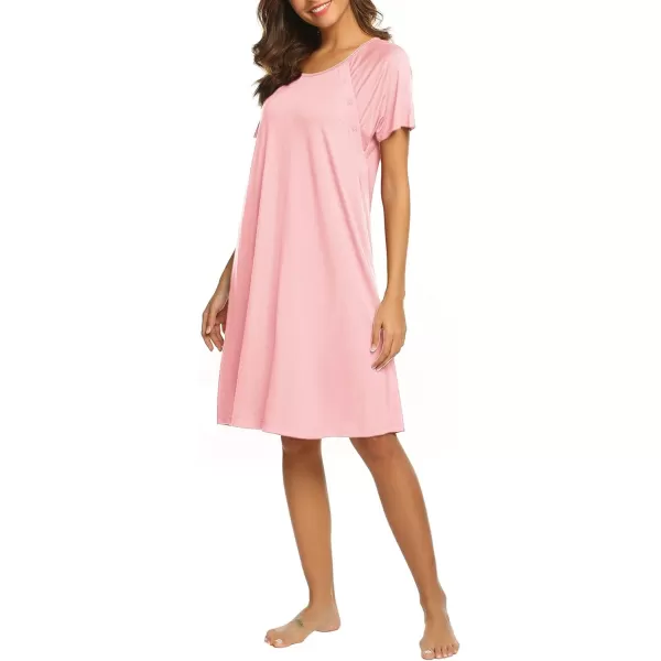 Ekouaer Womens NursingDeliveryLaborHospital Nightdress Short Sleeve Maternity Nightgown with Button SXXLPink