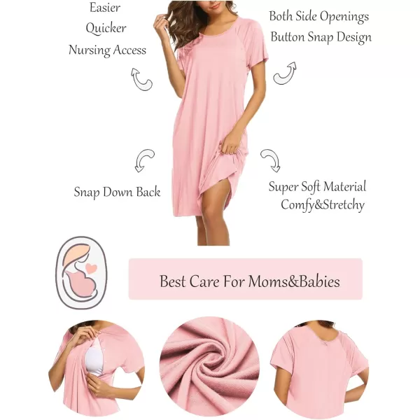 Ekouaer Womens NursingDeliveryLaborHospital Nightdress Short Sleeve Maternity Nightgown with Button SXXLPink