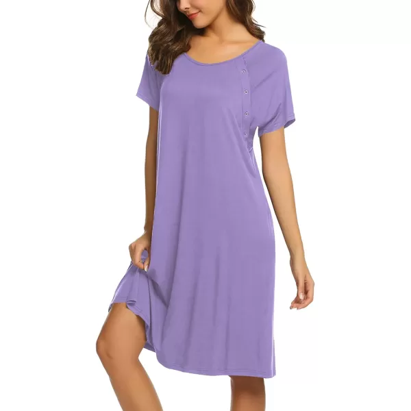 Ekouaer Womens NursingDeliveryLaborHospital Nightdress Short Sleeve Maternity Nightgown with Button SXXLPurple