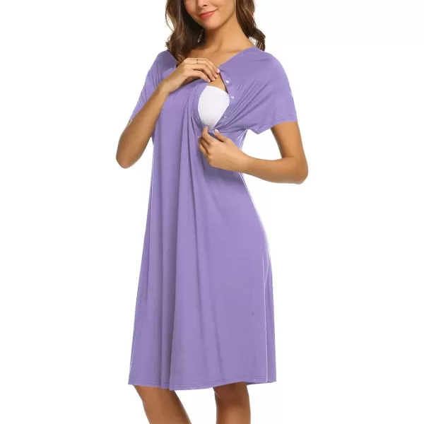 Ekouaer Womens NursingDeliveryLaborHospital Nightdress Short Sleeve Maternity Nightgown with Button SXXLPurple