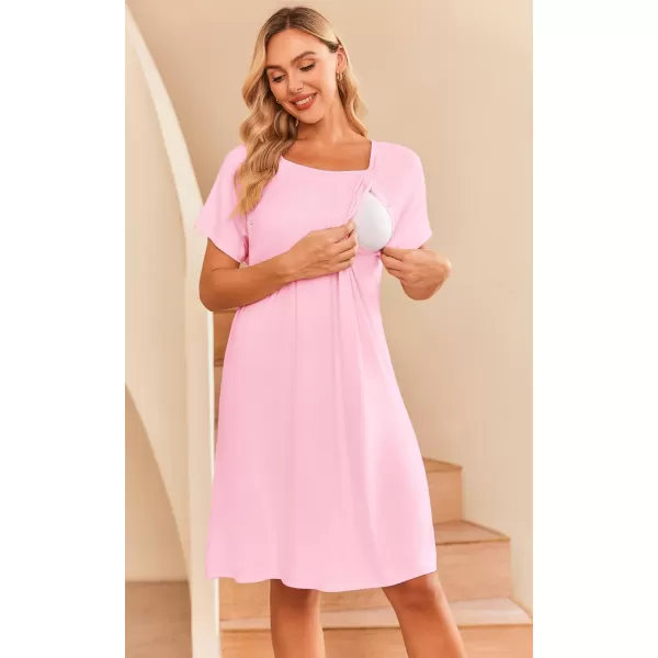 Ekouaer Womens NursingDeliveryLaborHospital Nightdress Short Sleeve Maternity Nightgown with Button SXXLRose Pink