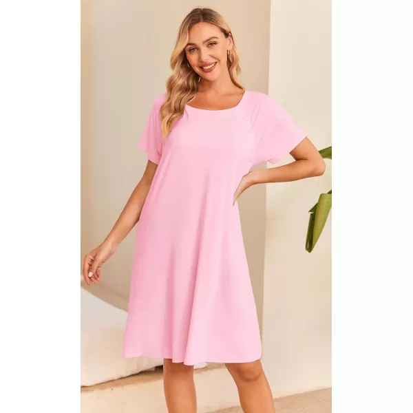 Ekouaer Womens NursingDeliveryLaborHospital Nightdress Short Sleeve Maternity Nightgown with Button SXXLRose Pink