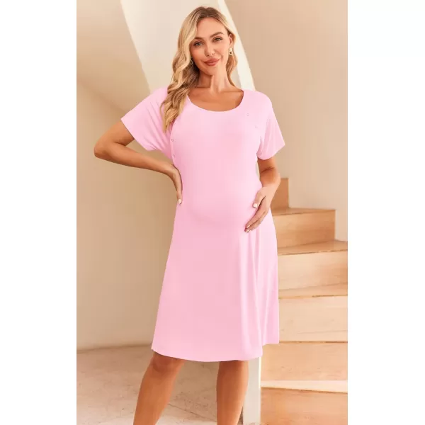 Ekouaer Womens NursingDeliveryLaborHospital Nightdress Short Sleeve Maternity Nightgown with Button SXXLRose Pink