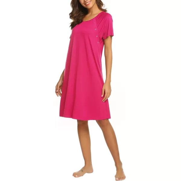 Ekouaer Womens NursingDeliveryLaborHospital Nightdress Short Sleeve Maternity Nightgown with Button SXXLRose Red