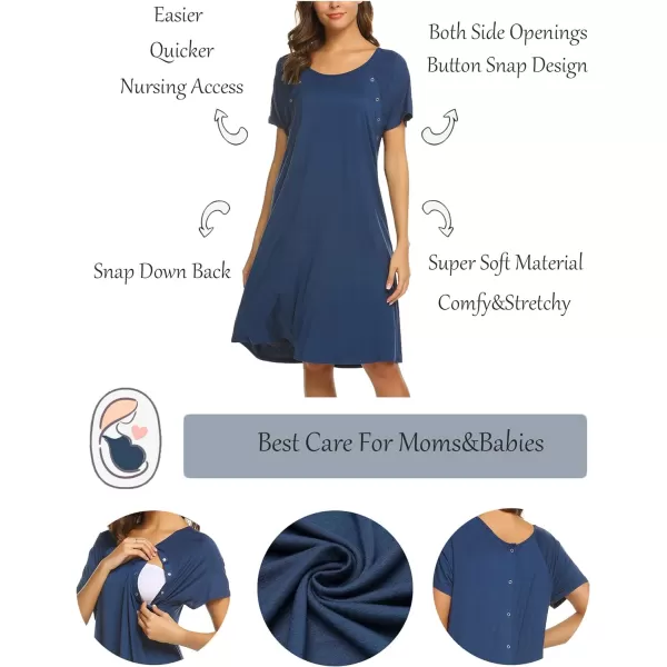 Ekouaer Womens NursingDeliveryLaborHospital Nightdress Short Sleeve Maternity Nightgown with Button SXXLRoyal Blue