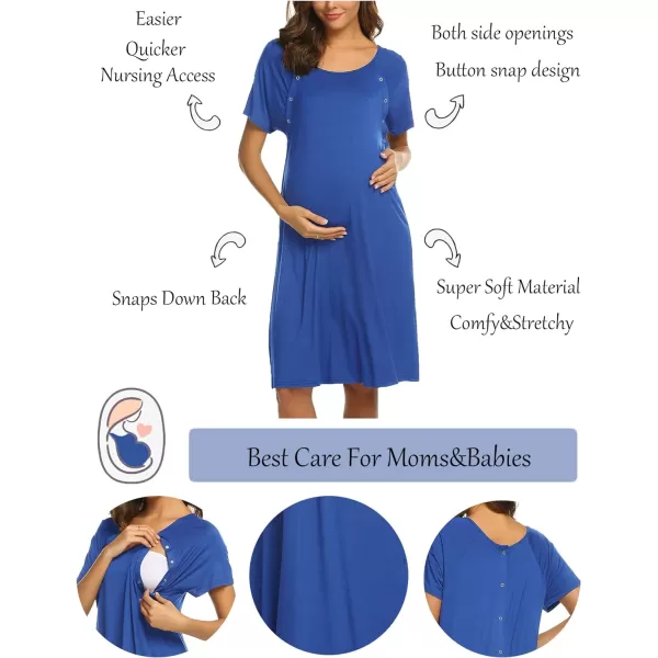 Ekouaer Womens NursingDeliveryLaborHospital Nightdress Short Sleeve Maternity Nightgown with Button SXXLSnorkel Blue