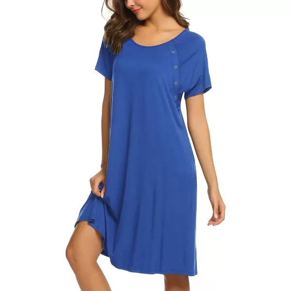 Ekouaer Womens NursingDeliveryLaborHospital Nightdress Short Sleeve Maternity Nightgown with Button SXXLSnorkel Blue