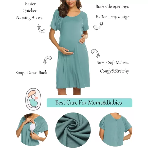 Ekouaer Womens NursingDeliveryLaborHospital Nightdress Short Sleeve Maternity Nightgown with Button SXXLTeal