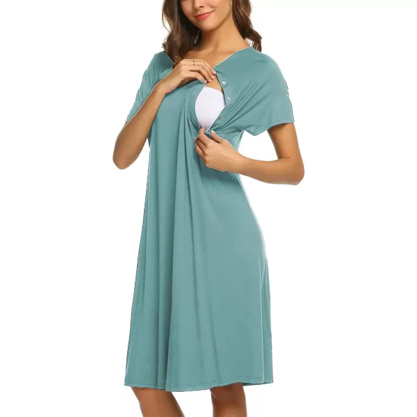 Ekouaer Womens NursingDeliveryLaborHospital Nightdress Short Sleeve Maternity Nightgown with Button SXXLTeal