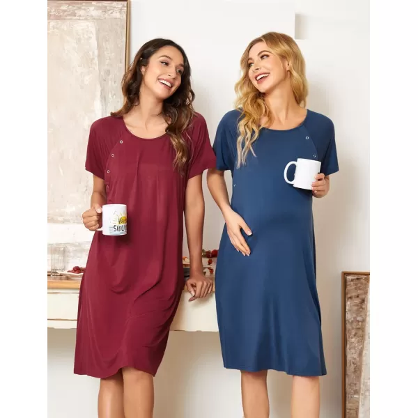 Ekouaer Womens NursingDeliveryLaborHospital Nightdress Short Sleeve Maternity Nightgown with Button SXXLWine Red