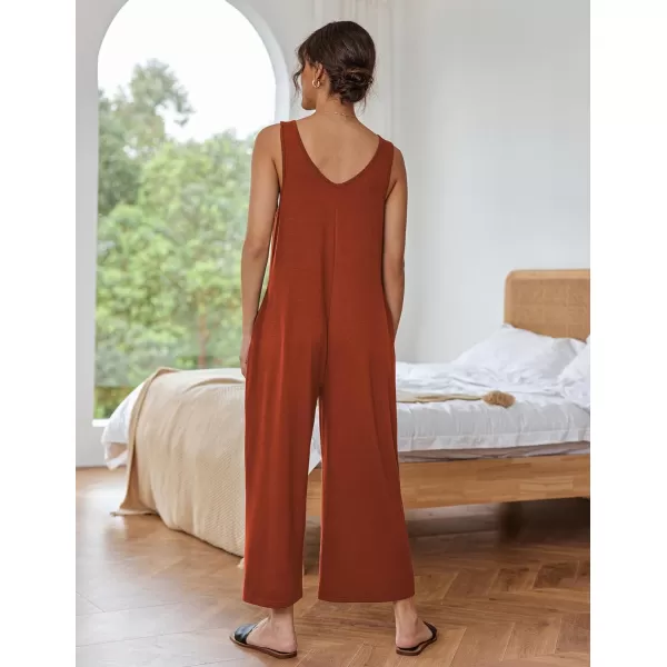 Ekouaer Womens Onesies Pajamas Scoop Neck Tank Jumpsuits Casual Wide Leg Loose Rompers with PocketsCaramel