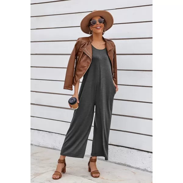 Ekouaer Womens Onesies Pajamas Scoop Neck Tank Jumpsuits Casual Wide Leg Loose Rompers with PocketsDark Gray
