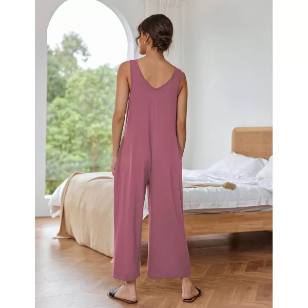 Ekouaer Womens Onesies Pajamas Scoop Neck Tank Jumpsuits Casual Wide Leg Loose Rompers with PocketsDark Pink