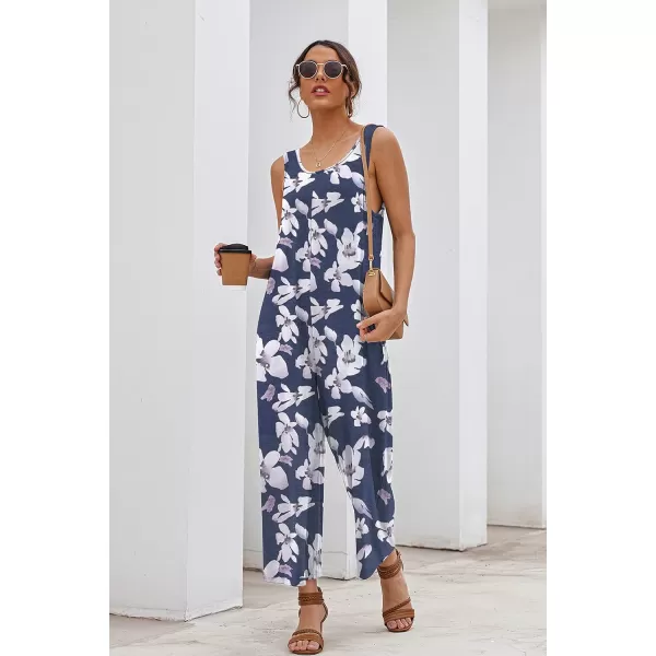 Ekouaer Womens Onesies Pajamas Scoop Neck Tank Jumpsuits Casual Wide Leg Loose Rompers with PocketsPat1 Florals