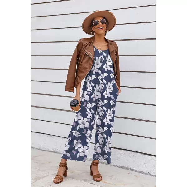Ekouaer Womens Onesies Pajamas Scoop Neck Tank Jumpsuits Casual Wide Leg Loose Rompers with PocketsPat1 Florals