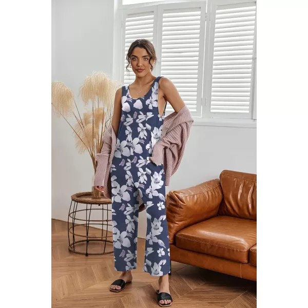 Ekouaer Womens Onesies Pajamas Scoop Neck Tank Jumpsuits Casual Wide Leg Loose Rompers with PocketsPat1 Florals