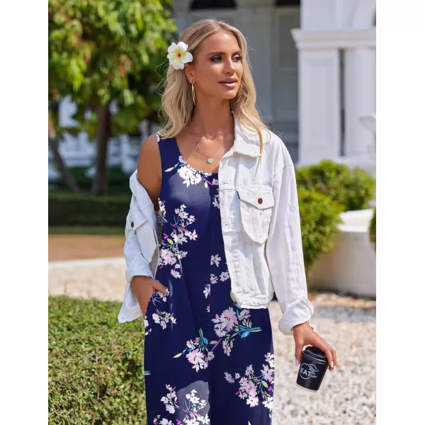 Ekouaer Womens Onesies Pajamas Scoop Neck Tank Jumpsuits Casual Wide Leg Loose Rompers with PocketsPat3 Blue Floral