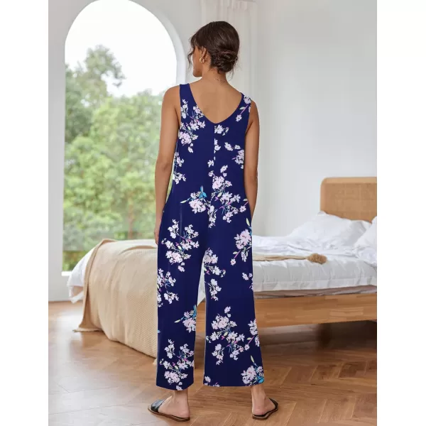 Ekouaer Womens Onesies Pajamas Scoop Neck Tank Jumpsuits Casual Wide Leg Loose Rompers with PocketsPat3 Blue Floral