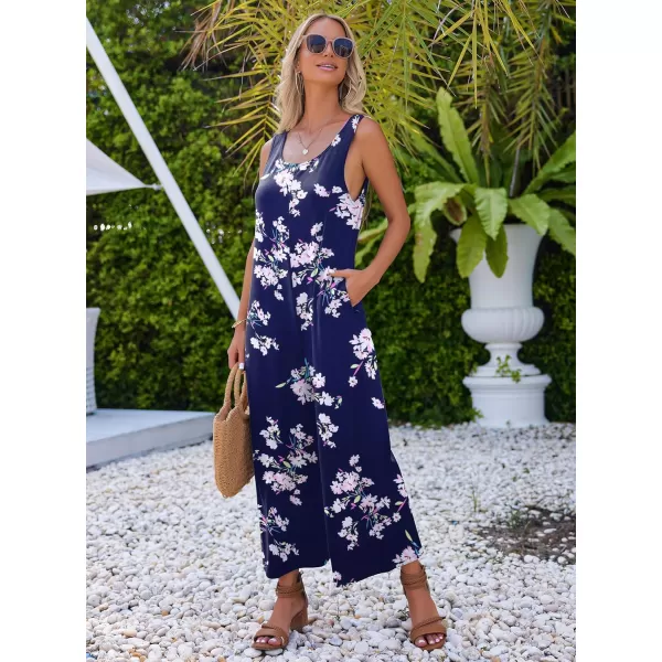 Ekouaer Womens Onesies Pajamas Scoop Neck Tank Jumpsuits Casual Wide Leg Loose Rompers with PocketsPat3 Blue Floral