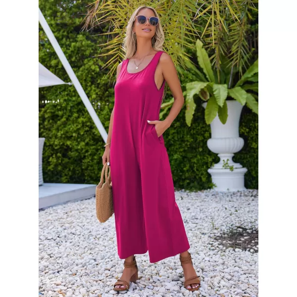Ekouaer Womens Onesies Pajamas Scoop Neck Tank Jumpsuits Casual Wide Leg Loose Rompers with PocketsRose Red