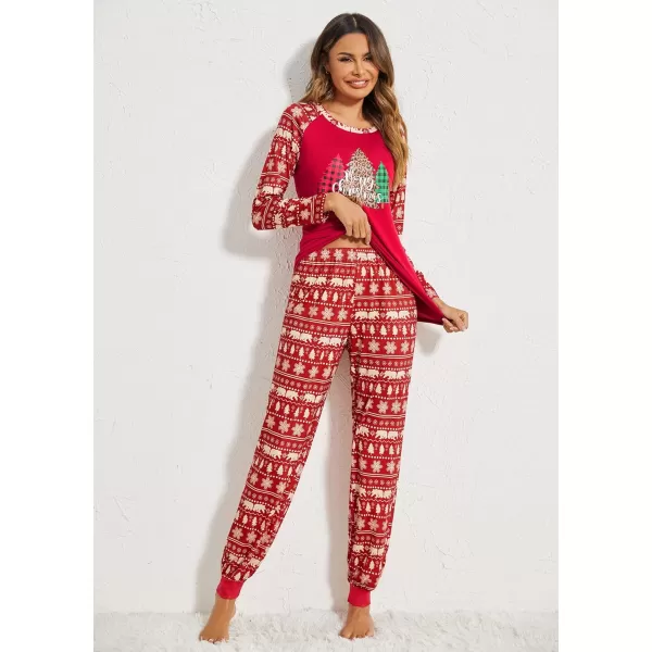 Ekouaer Womens Pajama Set Christmas Pjs Long Sleeve Print Tops and Pajamas Pants Soft Sleepwear SetPat10christmas Tree3