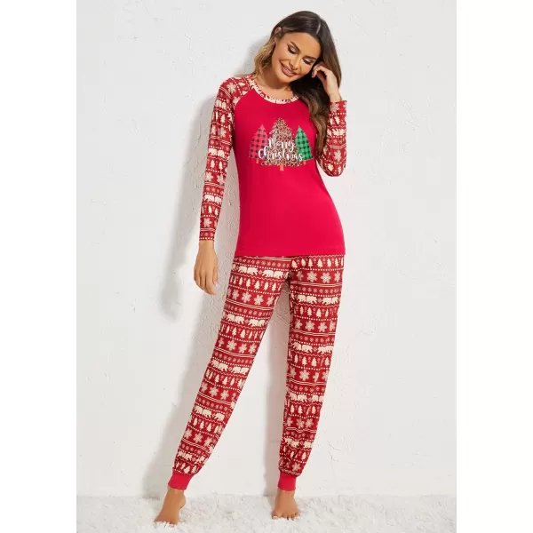 Ekouaer Womens Pajama Set Christmas Pjs Long Sleeve Print Tops and Pajamas Pants Soft Sleepwear SetPat10christmas Tree3