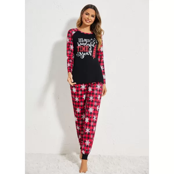 Ekouaer Womens Pajama Set Christmas Pjs Long Sleeve Print Tops and Pajamas Pants Soft Sleepwear SetPat8red Plaid Snowflake