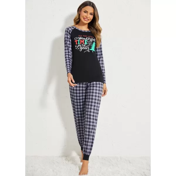 Ekouaer Womens Pajama Set Christmas Pjs Long Sleeve Print Tops and Pajamas Pants Soft Sleepwear SetPat9green Plaid Snowflake