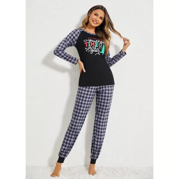 Ekouaer Womens Pajama Set Christmas Pjs Long Sleeve Print Tops and Pajamas Pants Soft Sleepwear SetPat9green Plaid Snowflake