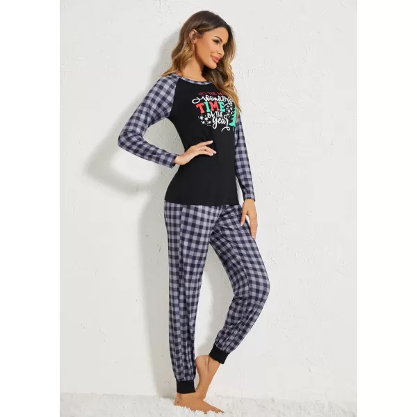 Ekouaer Womens Pajama Set Christmas Pjs Long Sleeve Print Tops and Pajamas Pants Soft Sleepwear SetPat9green Plaid Snowflake
