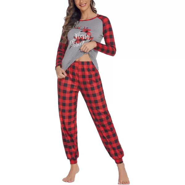 Ekouaer Womens Pajama Set Christmas Pjs Long Sleeve Print Tops and Pajamas Pants Soft Sleepwear SetPattern5red Plaid Fawn