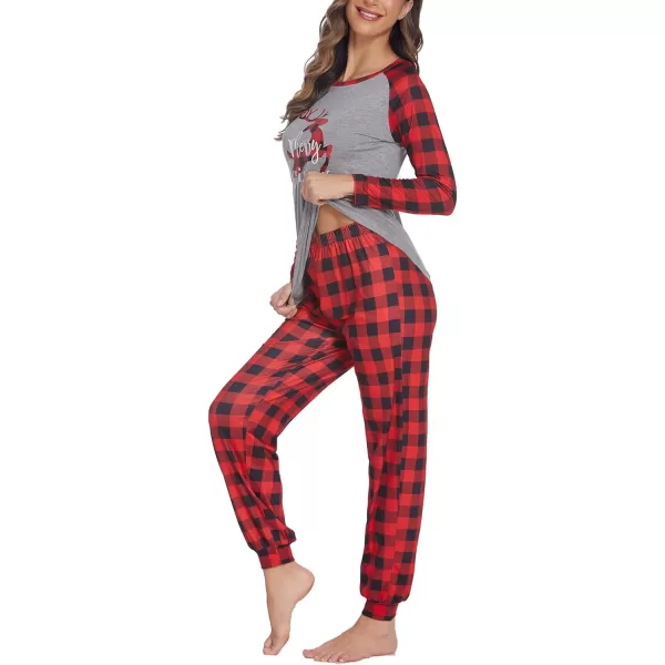 Ekouaer Womens Pajama Set Christmas Pjs Long Sleeve Print Tops and Pajamas Pants Soft Sleepwear SetPattern5red Plaid Fawn