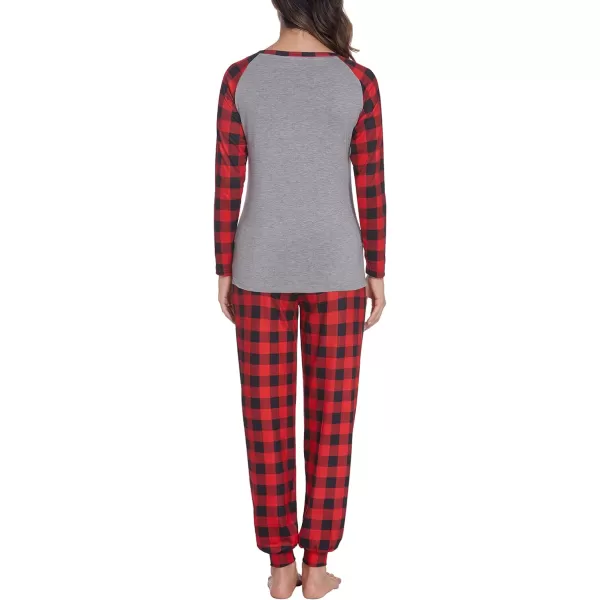 Ekouaer Womens Pajama Set Christmas Pjs Long Sleeve Print Tops and Pajamas Pants Soft Sleepwear SetPattern5red Plaid Fawn