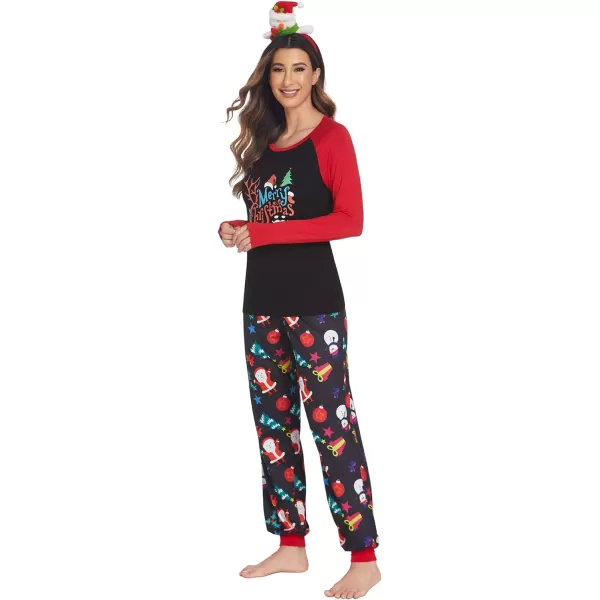 Ekouaer Womens Pajama Set Christmas Pjs Long Sleeve Print Tops and Pajamas Pants Soft Sleepwear SetPattern6black Santa