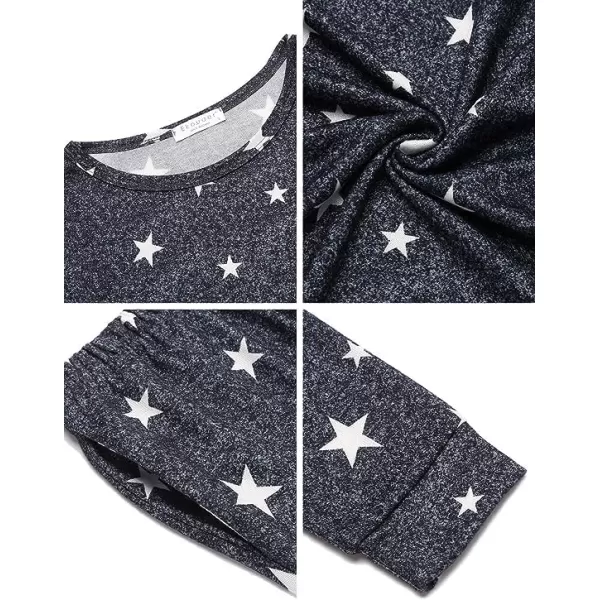 Ekouaer Womens Pajama Set Long Sleeve Sleepwear Star Print Nightwear Soft Pjs Lounge Sets with PocketsAdark Grey White Star