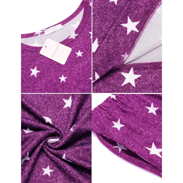 Ekouaer Womens Pajama Set Long Sleeve Sleepwear Star Print Nightwear Soft Pjs Lounge Sets with PocketsAdeep Purple White Star