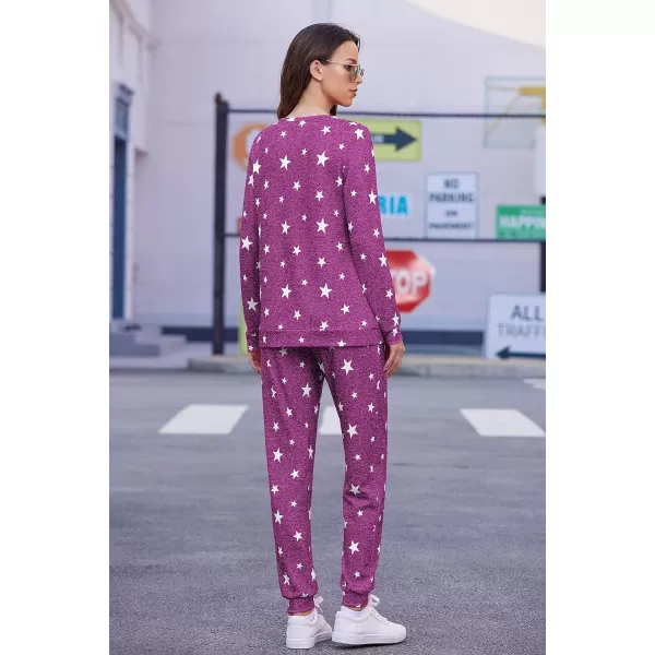 Ekouaer Womens Pajama Set Long Sleeve Sleepwear Star Print Nightwear Soft Pjs Lounge Sets with PocketsAdeep Purple White Star