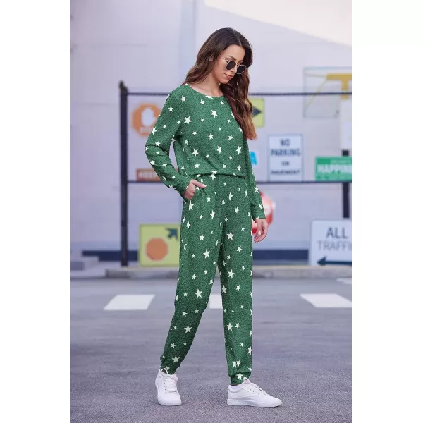 Ekouaer Womens Pajama Set Long Sleeve Sleepwear Star Print Nightwear Soft Pjs Lounge Sets with PocketsAgreen White Star