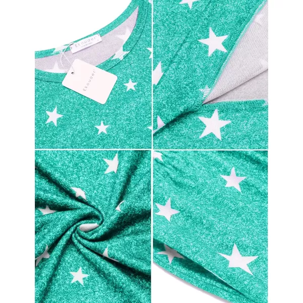 Ekouaer Womens Pajama Set Long Sleeve Sleepwear Star Print Nightwear Soft Pjs Lounge Sets with PocketsAlake Blue White Star