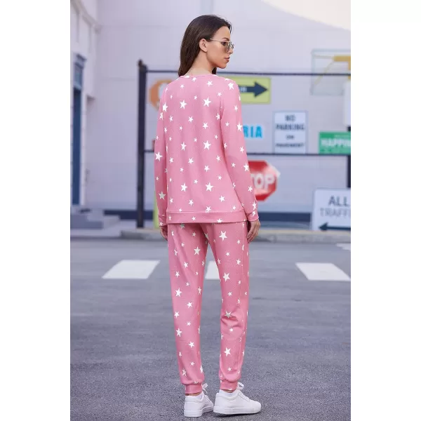 Ekouaer Womens Pajama Set Long Sleeve Sleepwear Star Print Nightwear Soft Pjs Lounge Sets with PocketsApink White Star