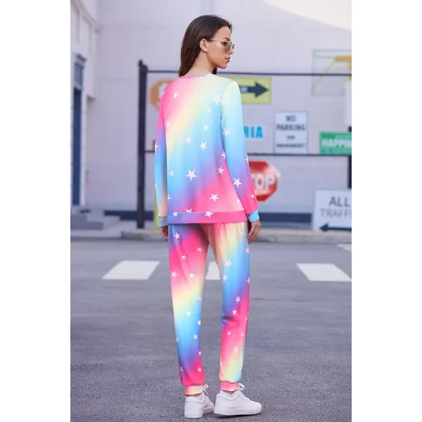 Ekouaer Womens Pajama Set Long Sleeve Sleepwear Star Print Nightwear Soft Pjs Lounge Sets with PocketsArainbow White Star