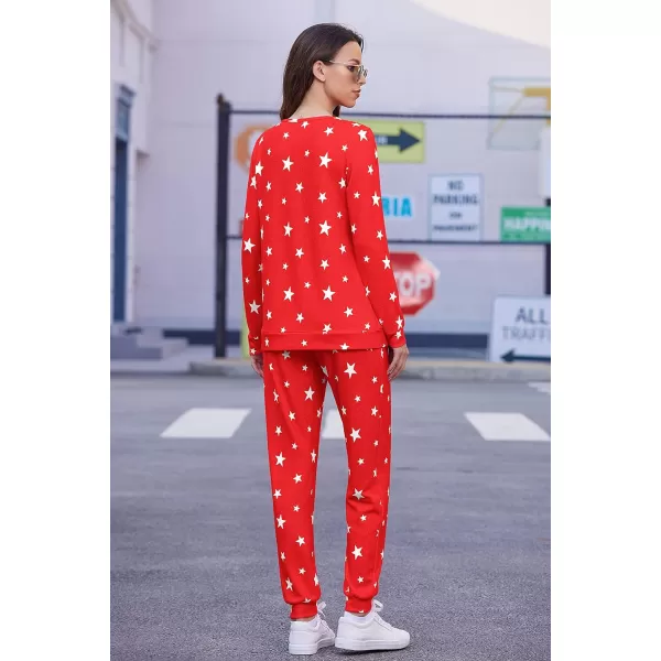 Ekouaer Womens Pajama Set Long Sleeve Sleepwear Star Print Nightwear Soft Pjs Lounge Sets with PocketsAred White Star