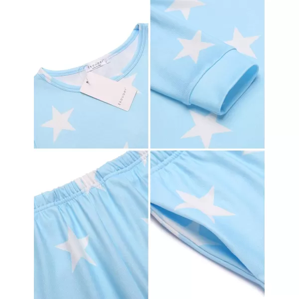 Ekouaer Womens Pajama Set Long Sleeve Sleepwear Star Print Nightwear Soft Pjs Lounge Sets with PocketsAsky Blue White Star