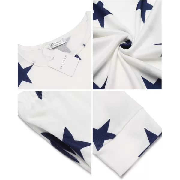 Ekouaer Womens Pajama Set Long Sleeve Sleepwear Star Print Nightwear Soft Pjs Lounge Sets with PocketsAwhite Blue Star