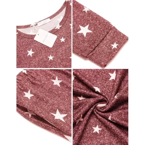 Ekouaer Womens Pajama Set Long Sleeve Sleepwear Star Print Nightwear Soft Pjs Lounge Sets with PocketsAwine Red White Star