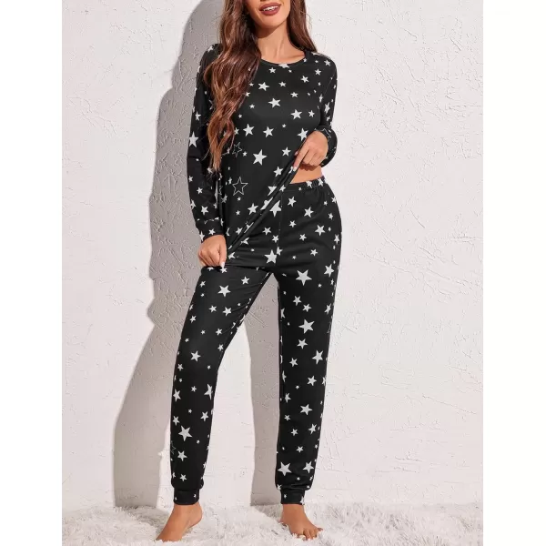 Ekouaer Womens Pajama Set Long Sleeve Sleepwear Star Print Nightwear Soft Pjs Lounge Sets with PocketsBlack Star