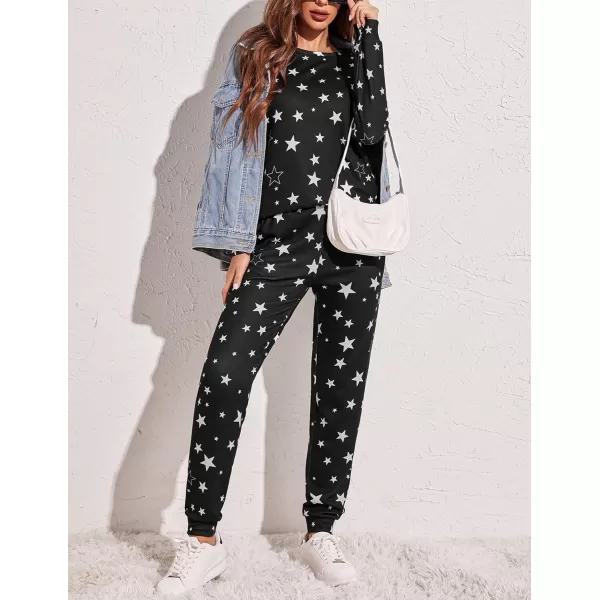 Ekouaer Womens Pajama Set Long Sleeve Sleepwear Star Print Nightwear Soft Pjs Lounge Sets with PocketsBlack Star